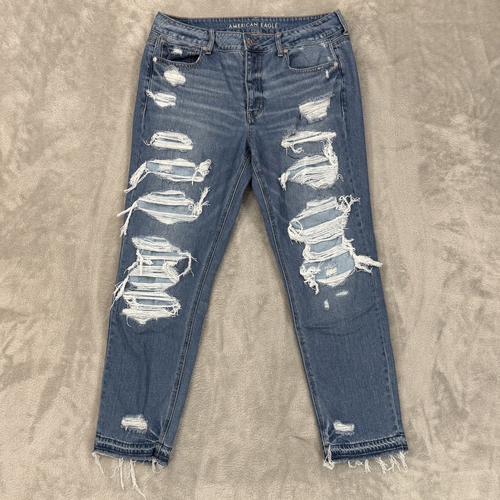 American Eagle Jeans Womens 12 Regular Blue Distressed Relaxed Tomgirl Destroyed